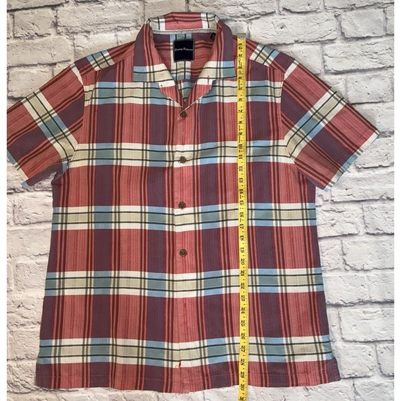 Tommy Bahama Sz L Cotton / Silk Blend Beach Shirt‎ Button Up Plaid EUC - Picture 3 of 5